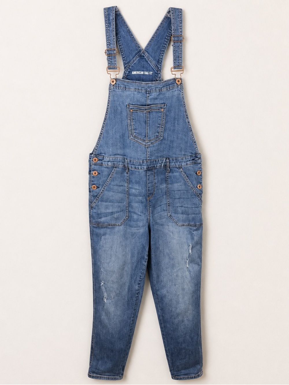 American Rag Denim Overalls Distressed Bib Jeans Size 17 (Juniors) - Picture 1 of 7